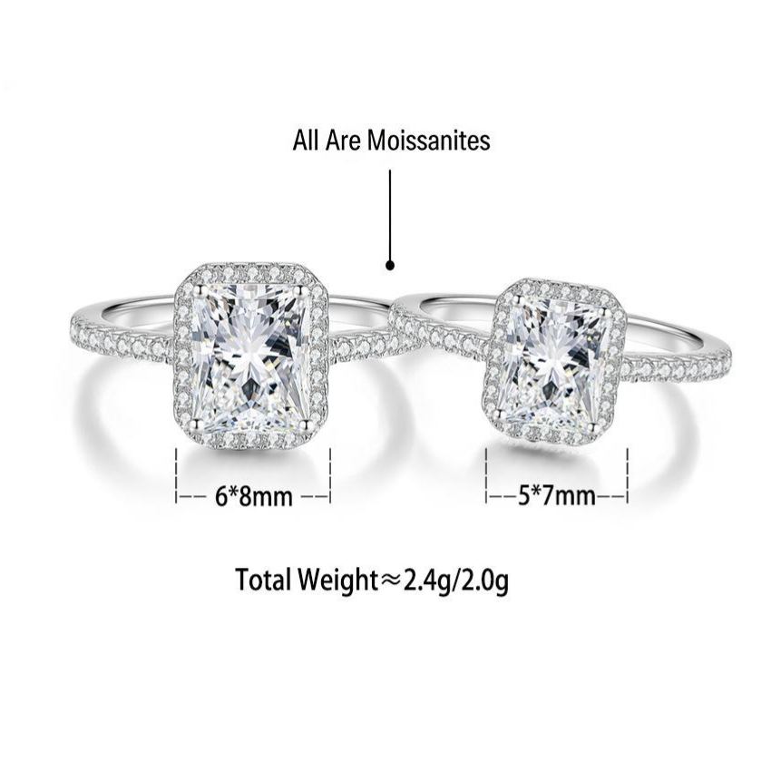 S925 Silver Rectangular D-Color Moissanite Ring