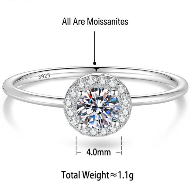 S925 Silver Round Ring with Colored Moissanite