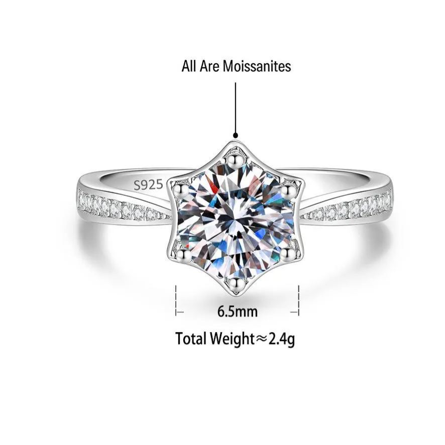 S925 Silver Hexagram Ring with Colorful Moissanite