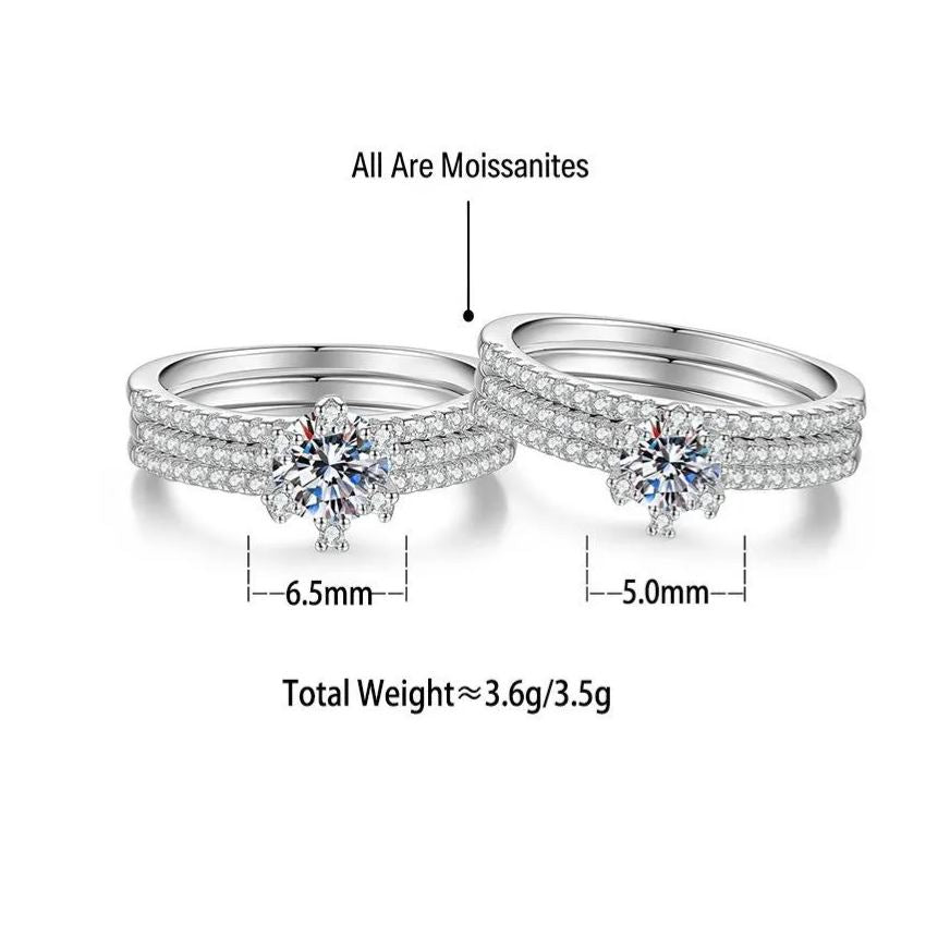 925 Sterling Silver Three-Row Moissanite Ring