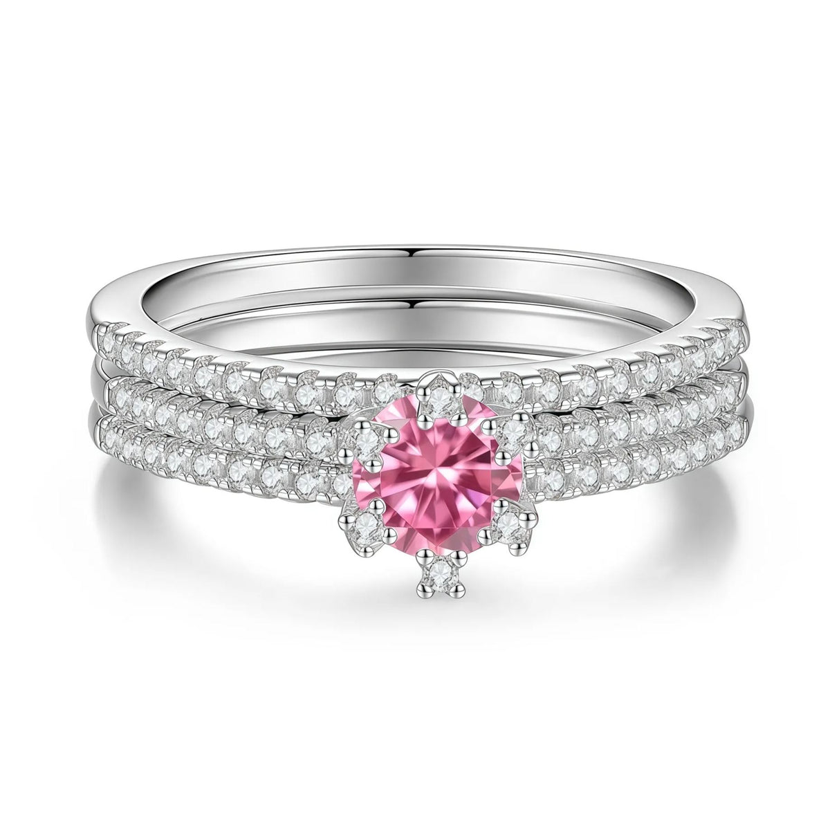 925 Sterling Silver Three-Row Moissanite Ring