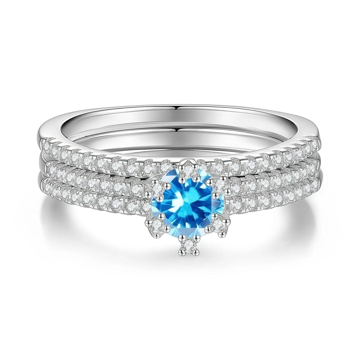 925 Sterling Silver Three-Row Moissanite Ring