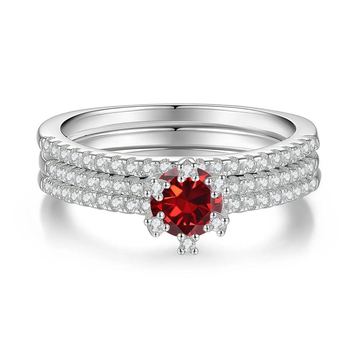 925 Sterling Silver Three-Row Moissanite Ring