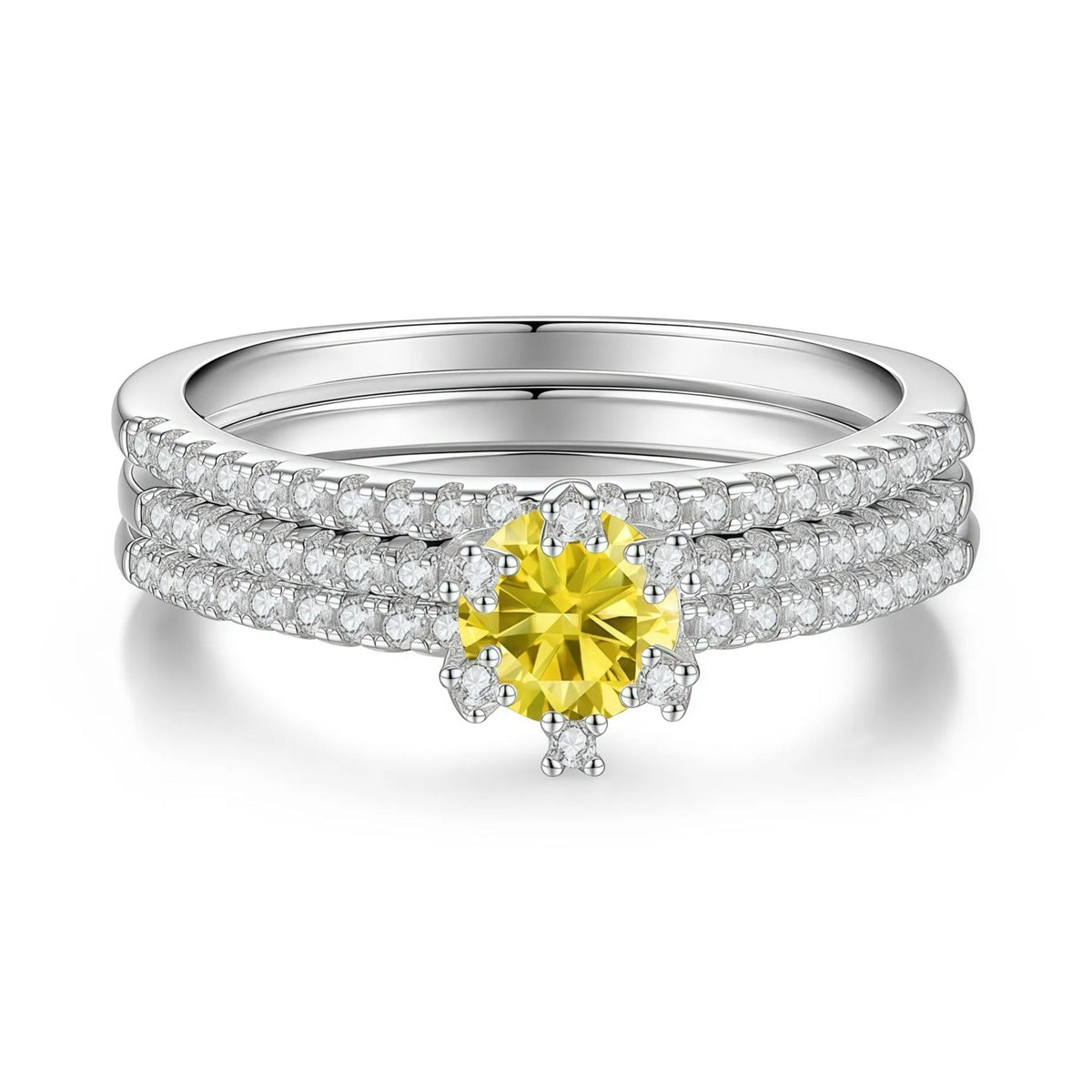 925 Sterling Silver Three-Row Moissanite Ring
