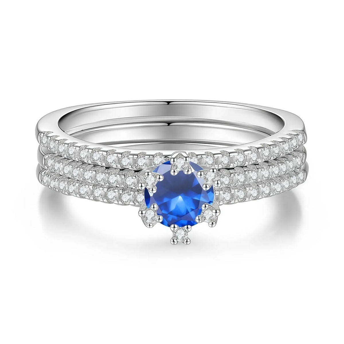 925 Sterling Silver Three-Row Moissanite Ring