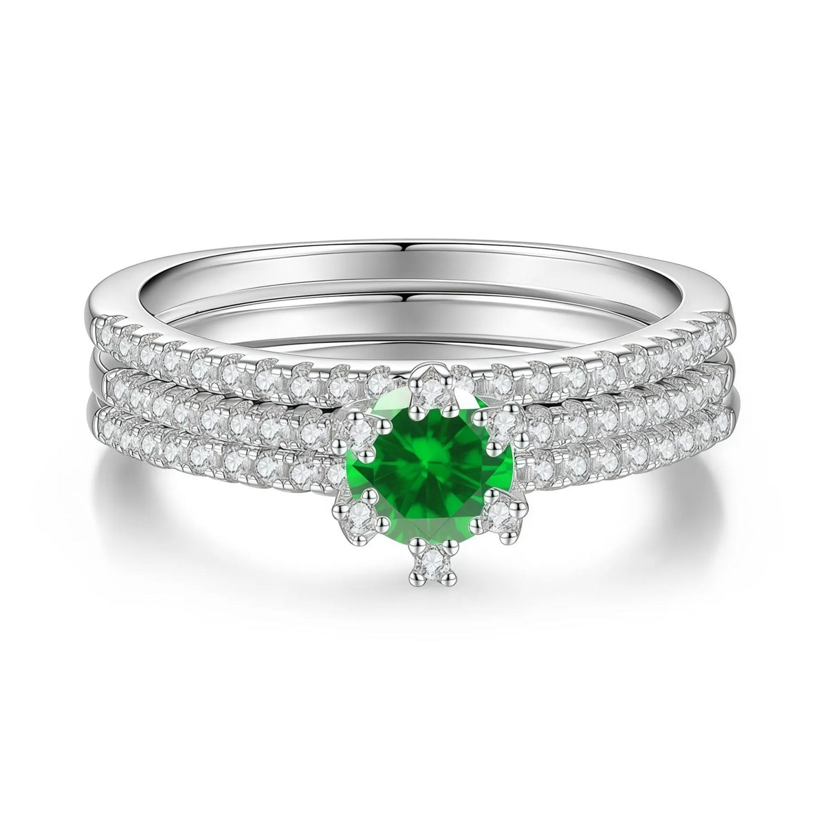 925 Sterling Silver Three-Row Moissanite Ring
