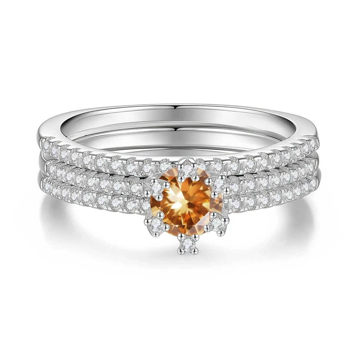 925 Sterling Silver Three-Row Moissanite Ring
