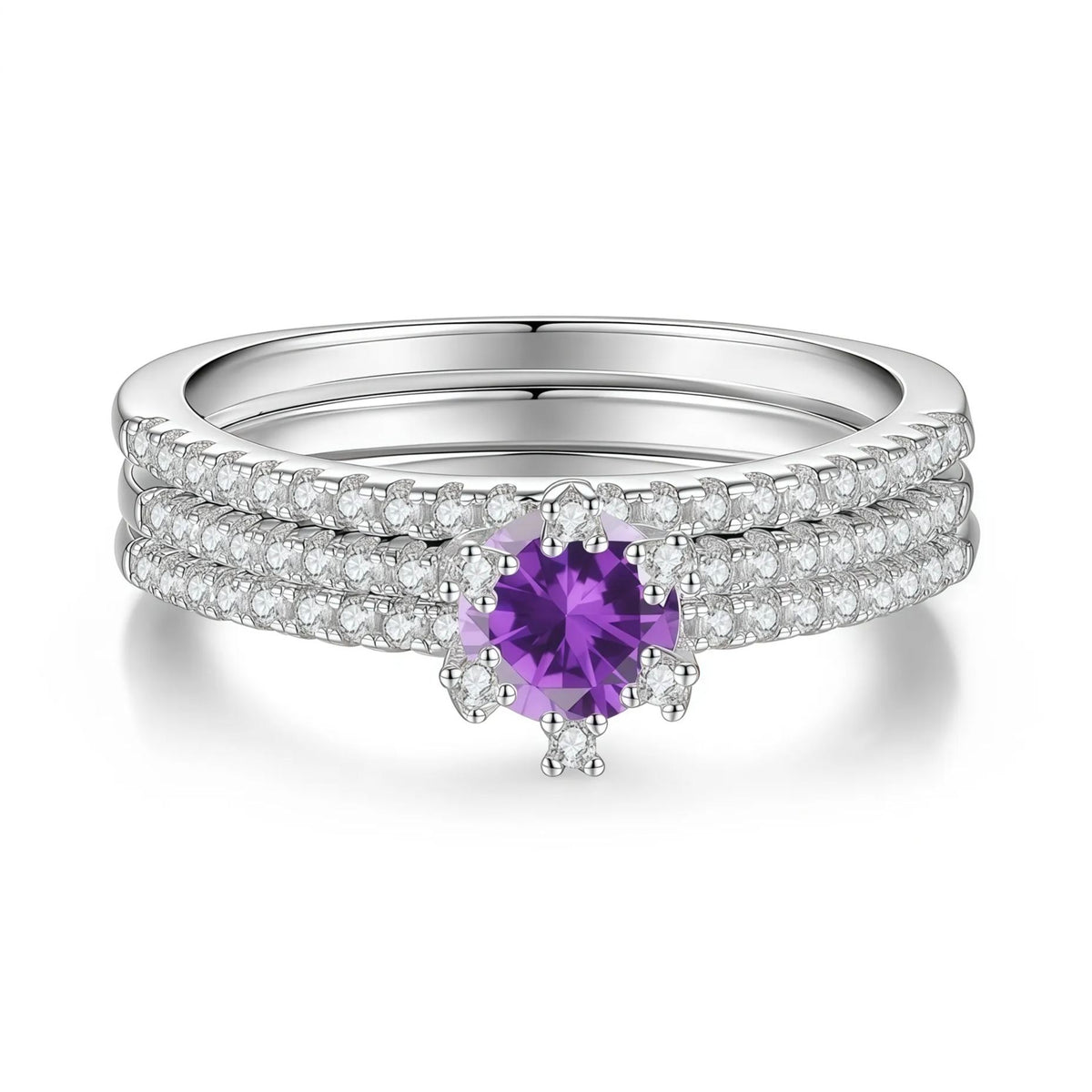 925 Sterling Silver Three-Row Moissanite Ring