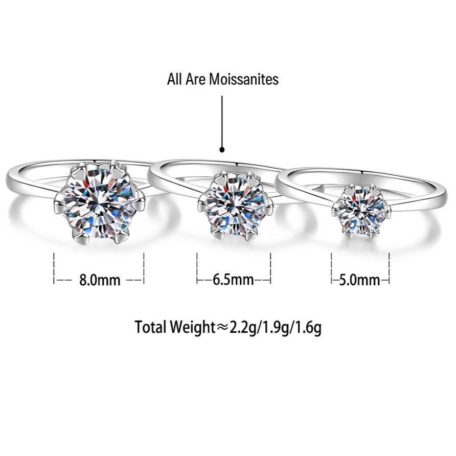 S925 Sterling Silver Six-Prong Moissanite Ring