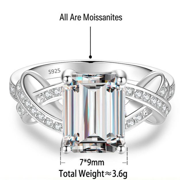 S925 Sterling Silver Rectangular Colored Moissanite Ring