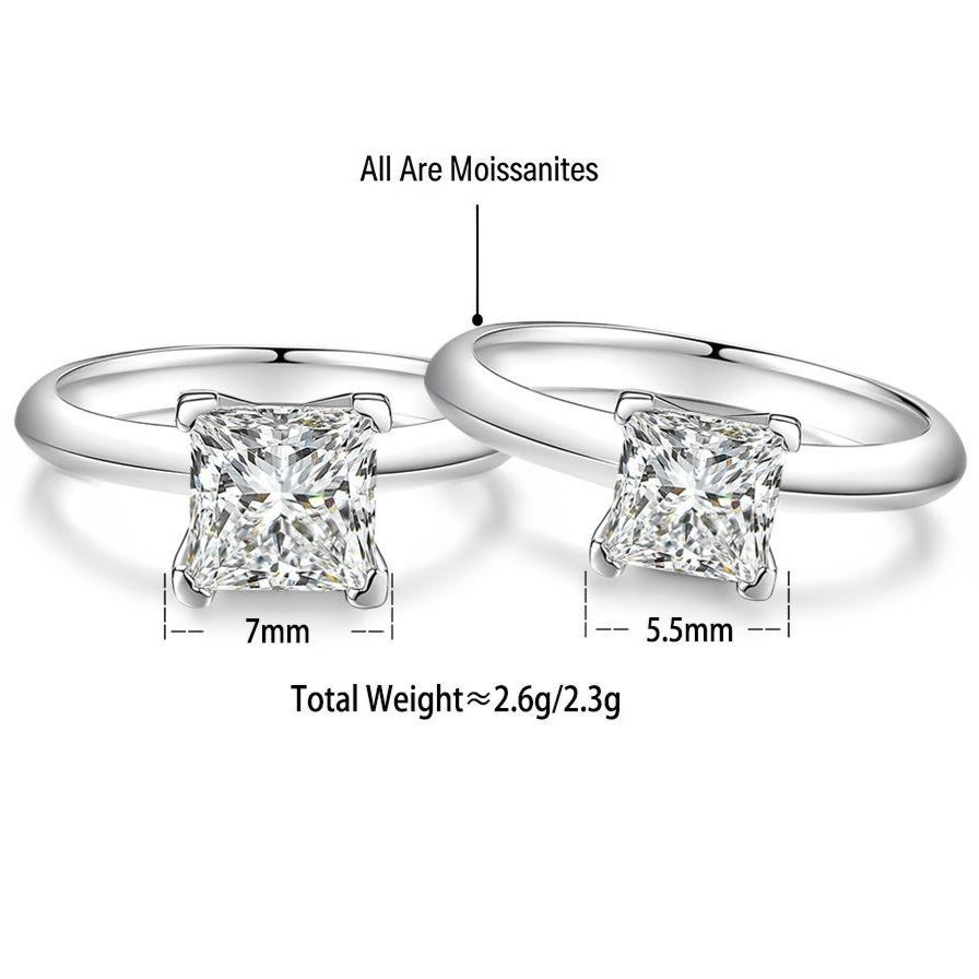 S925 Sterling Silver Square-Cut Colored Moissanite Ring