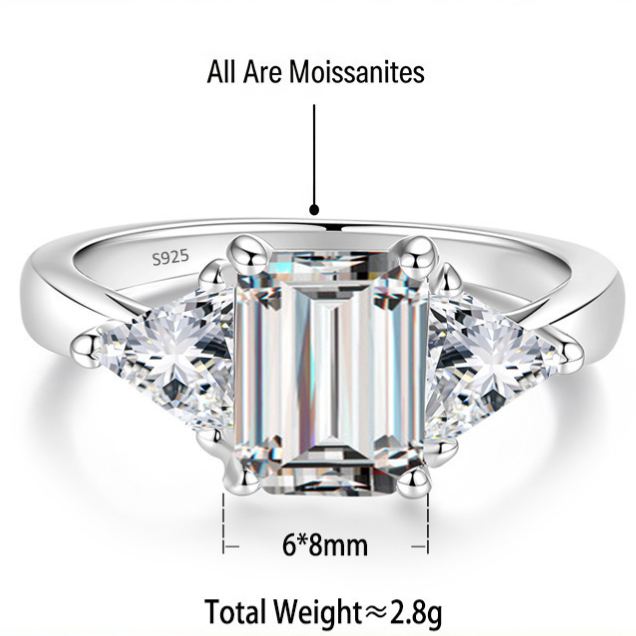 S925 Silver Rectangular Ring with Colored Moissanite