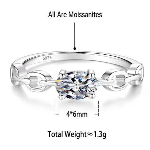 S925 Sterling Silver Six-Prong Round Colored Moissanite Ring
