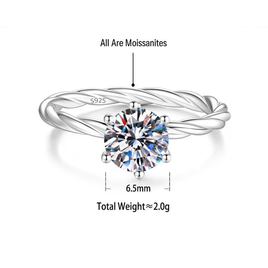 S925 Sterling Silver Twisted-Band Ring with Colorful Moissanite