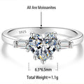 S925 Silver Heart-Shaped Colorful Moissanite Ring