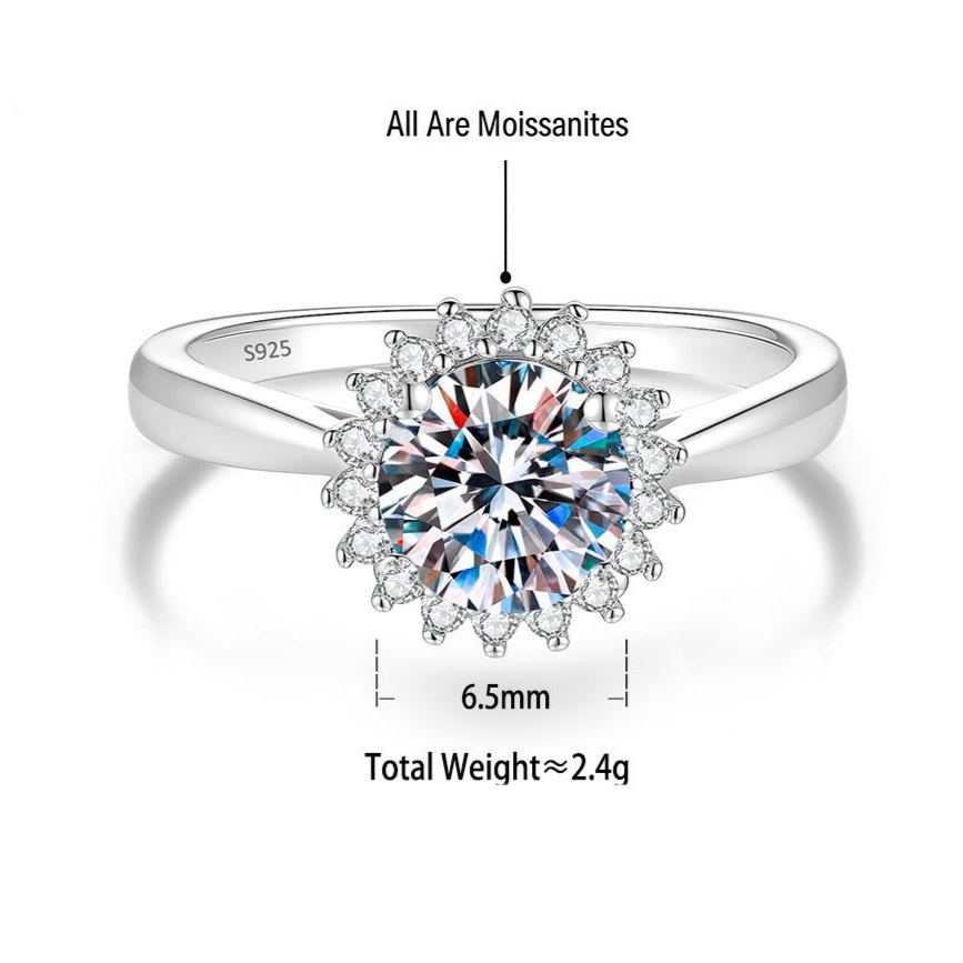 S925 Sterling Silver Sunflower Ring with Colorful Moissanite