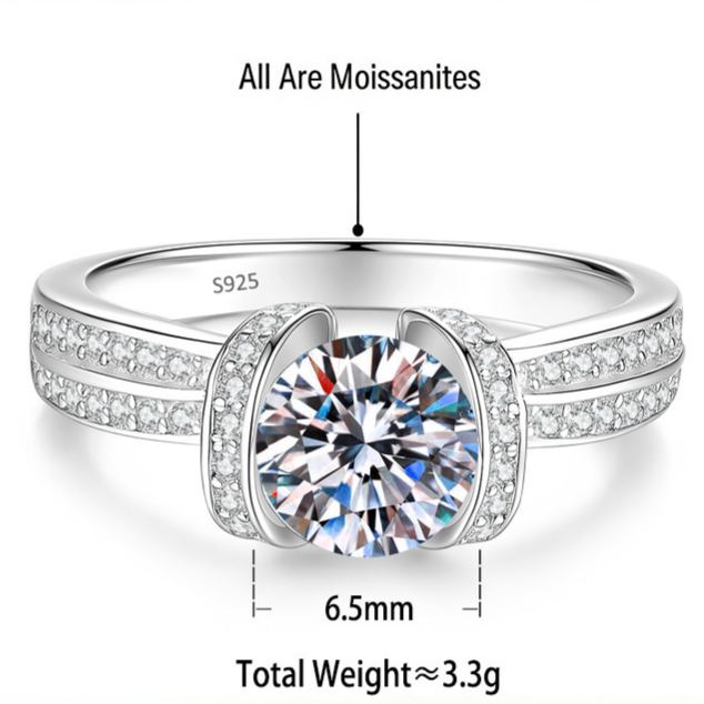 S925 Silver Ring with Colored Moissanite