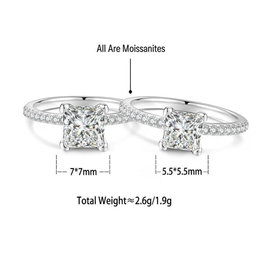S925 Silver Square-Cut Colored Moissanite Ring