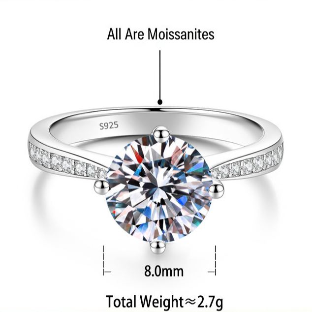 S925 Sterling Silver Four-Prong Set Round Colored Moissanite Ring