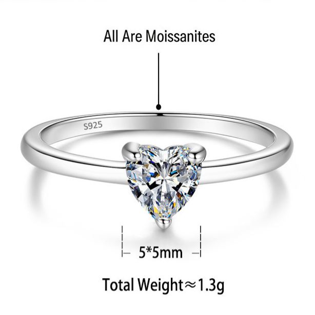 S925 Sterling Silver Six-Prong Round Colored Moissanite Ring
