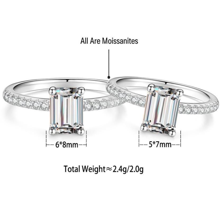 S925 Sterling Silver Rectangular Moissanite Ring