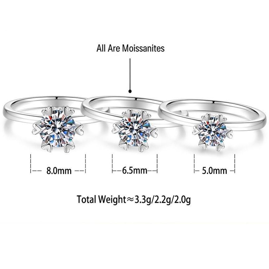 S925 Silver D-Color Moissanite Six-Prong Heart-Shaped Ring