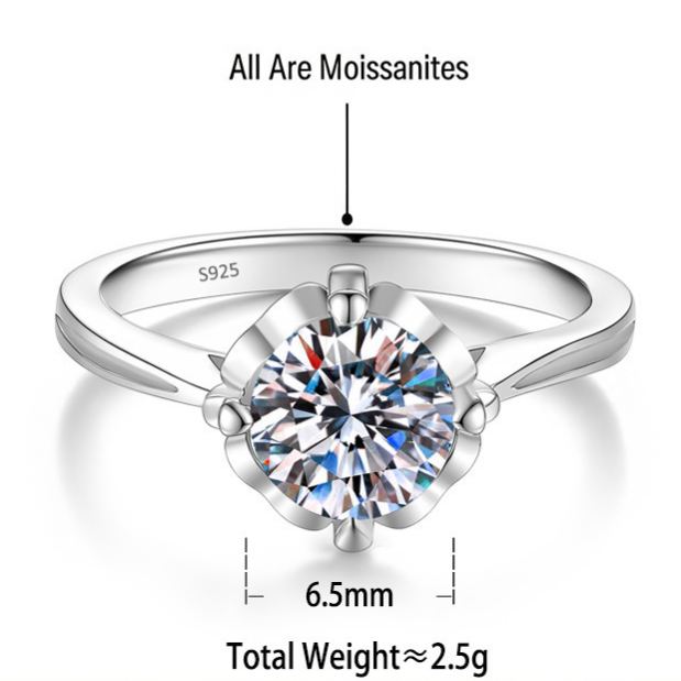 S925 Sterling Silver Floral Ring with Colorful Moissanite
