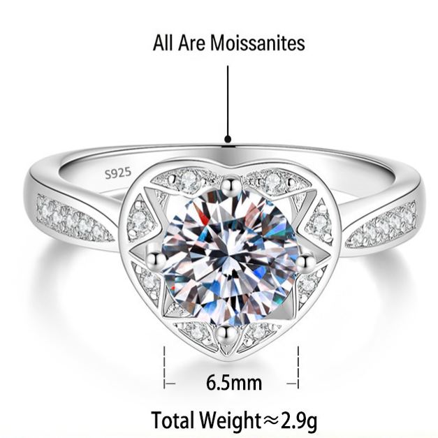 S925 Sterling Silver Six-Prong Round Colored Moissanite Ring