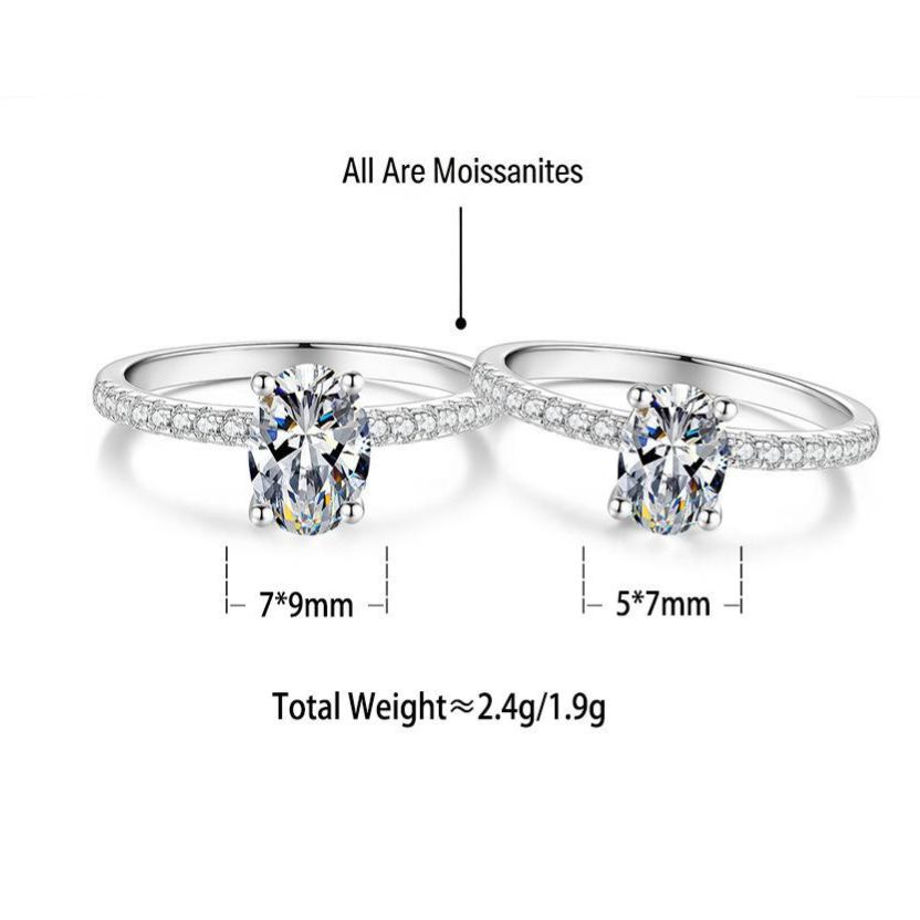 S925 Sterling Silver Oval-Shaped Ring with Colored Moissanite