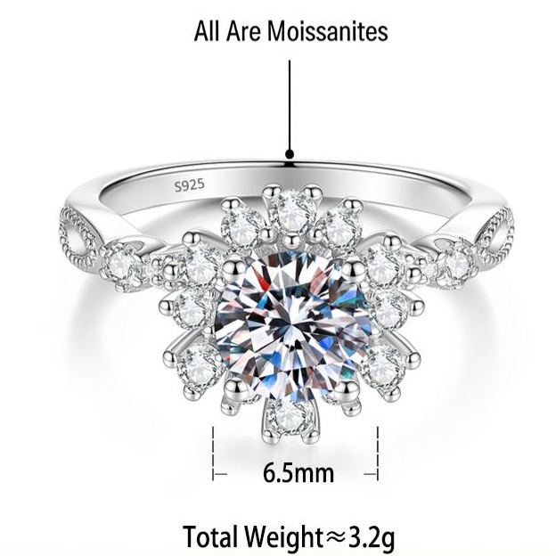 S925 Silver Flower Ring with Colorful Moissanite