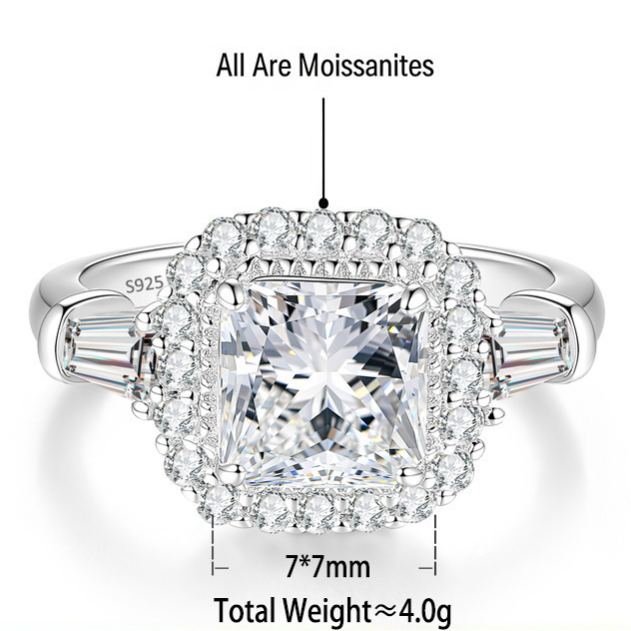 S925 Sterling Silver Ring with Colored Moissanite
