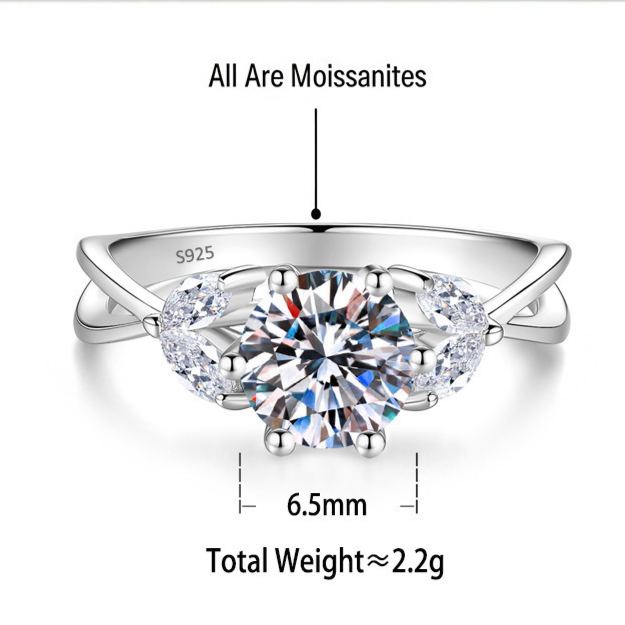 S925 Sterling Silver Six-Prong Round Colored Moissanite Ring