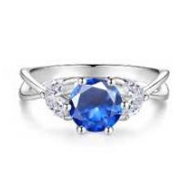 S925 Sterling Silver Six-Prong Round Colored Moissanite Ring