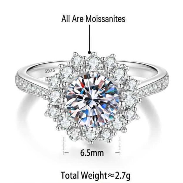 S925 Sterling Silver Colorful Moissanite Ring