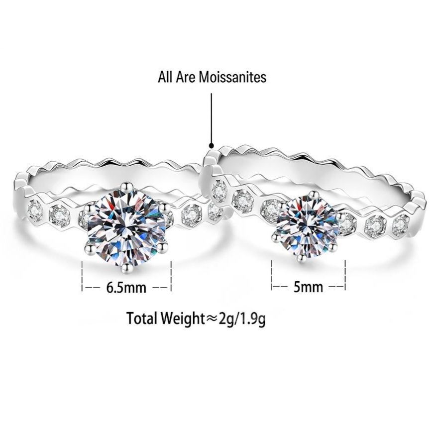 S925 Sterling Silver Moissanite Honeycomb Six-Prong Ring