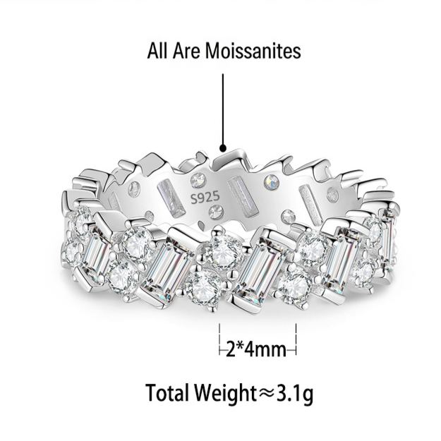 S925 Sterling Silver Rectangular Moissanite Ring