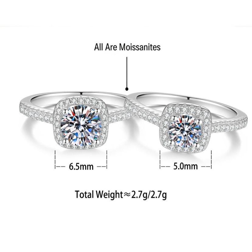 S925 Sterling Silver Princess-Cut Moissanite Ring