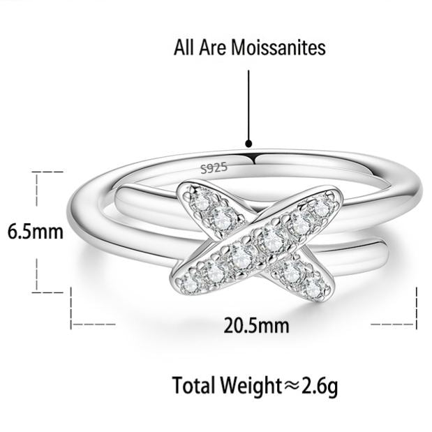 S925 Sterling Silver Moissanite Crisscross Ring