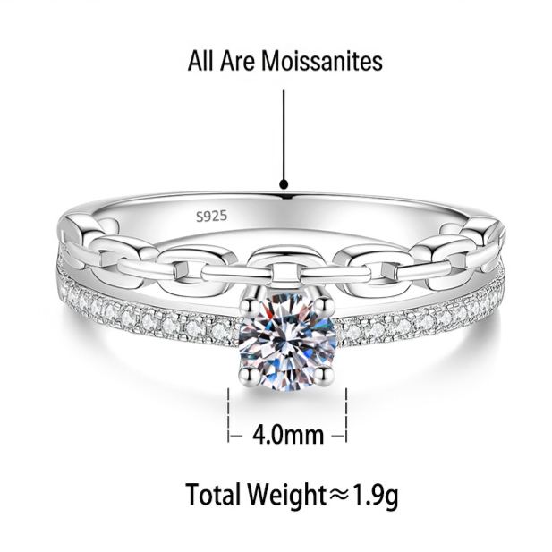 S925 Sterling Silver Chain-Style Moissanite Ring