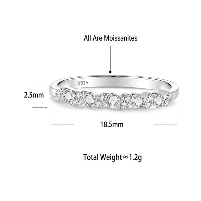 S925 Sterling Silver Moissanite Twisted Rope-Style Ring