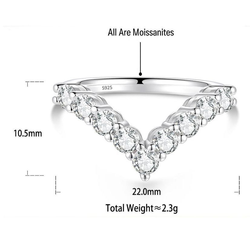 S925 Sterling Silver V-Shaped Moissanite Ring