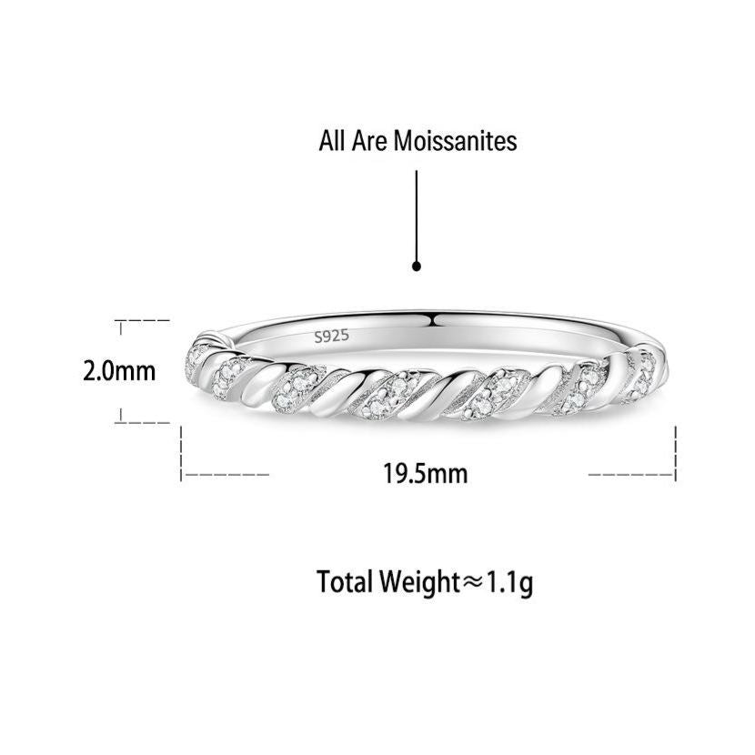 S925 Sterling Silver Moissanite Twisted Ring