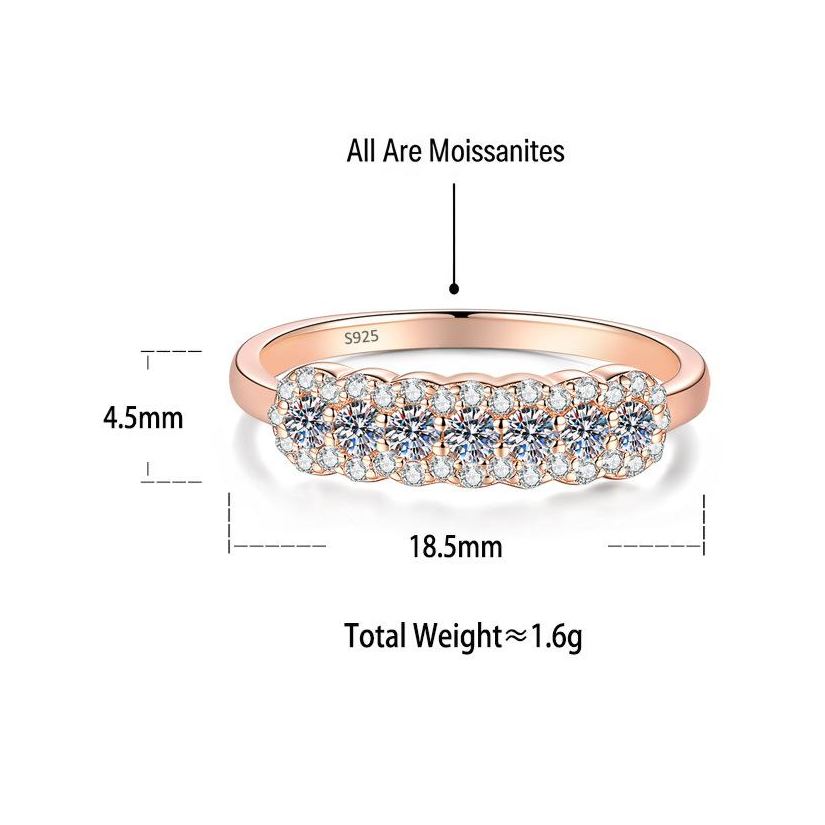 S925 Sterling Silver Rose Gold Moissanite Ring