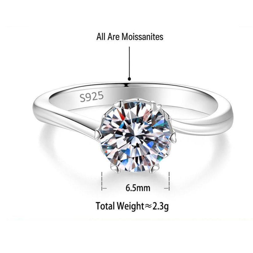 S925 Silver Six-Prong Moissanite Ring