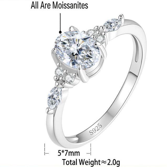 S925 Silver "Pigeon's Egg" Moissanite Ring