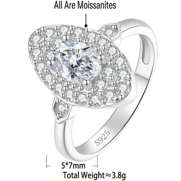 S925 Sterling Silver Vintage-Style "Pigeon's Egg" Moissanite Ring