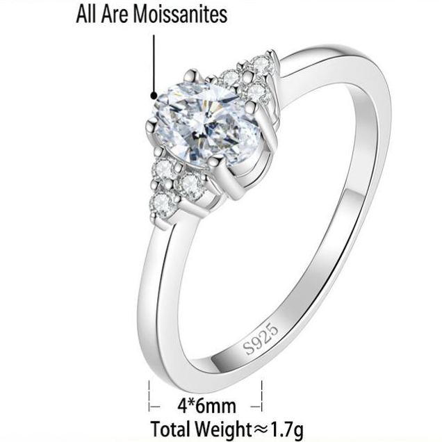 S925 Silver D-Color Moissanite Four-Prong "Pigeon's Egg" Ring