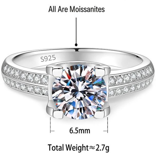 S925 Sterling Silver Double-Row "Bull-Head" Setting Moissanite Ring