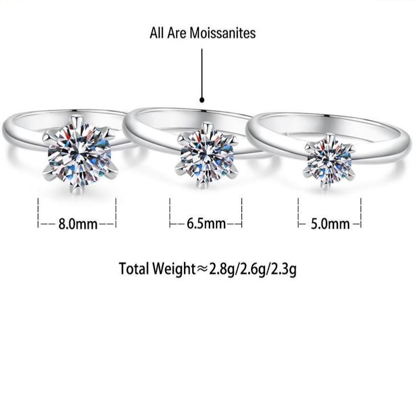 S925 Sterling Silver Six-Prong Moissanite Ring