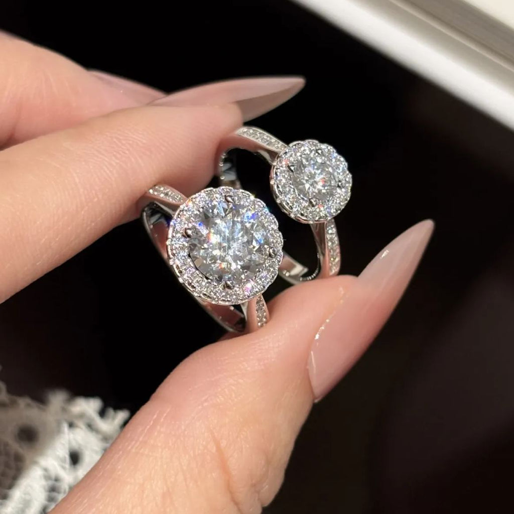 S925 Sterling Silver Round Moissanite Micro-Pave Ring